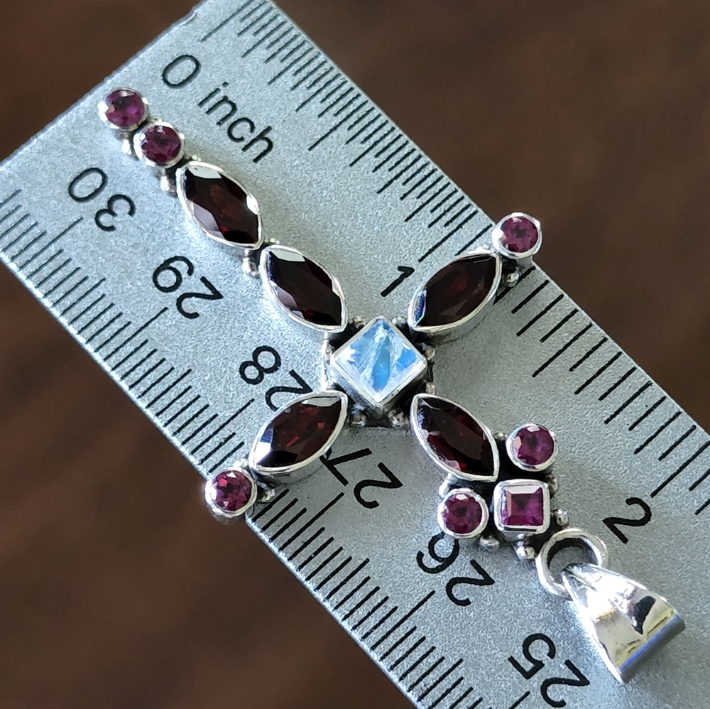 Nicky Butler Sterling Silver 925 Cross Pendant NB Garnet Moonstone Rhodolite NWT - Picture 9 of 14